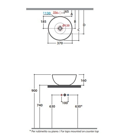 Раковина - чаша накладная круглая GLOBO T-EDGE B6T37BI Ø 370 мм, без отверстия под смеситель, без перелива, белая глянцевая