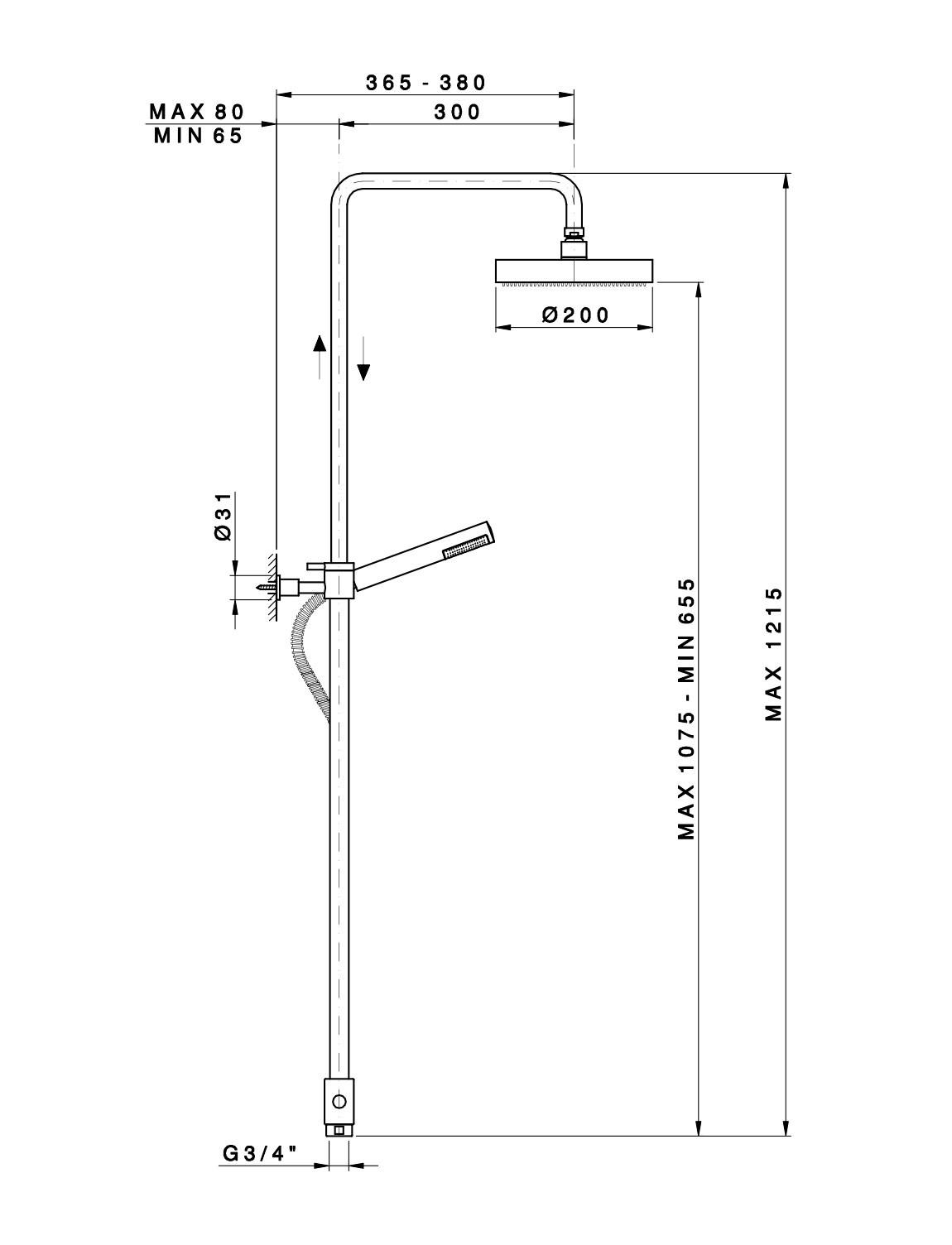 Душевая колонна NICOLAZZI DOCCIA 5714WSCR20 с верхним и ручным душем, хром
