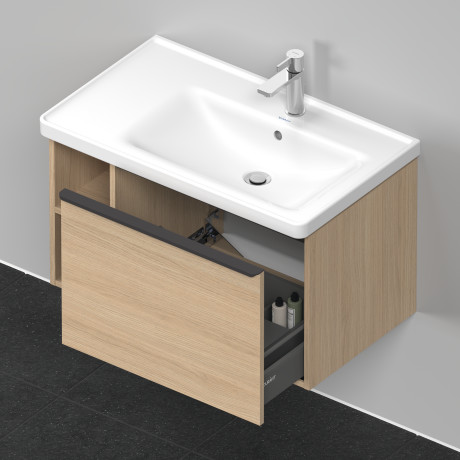 Тумба подвесная под раковину DURAVIT D-Neo DE425703030 784 мм х 452 мм, с выдвижным ящиком и открытой боковой полкой, натуральный дуб