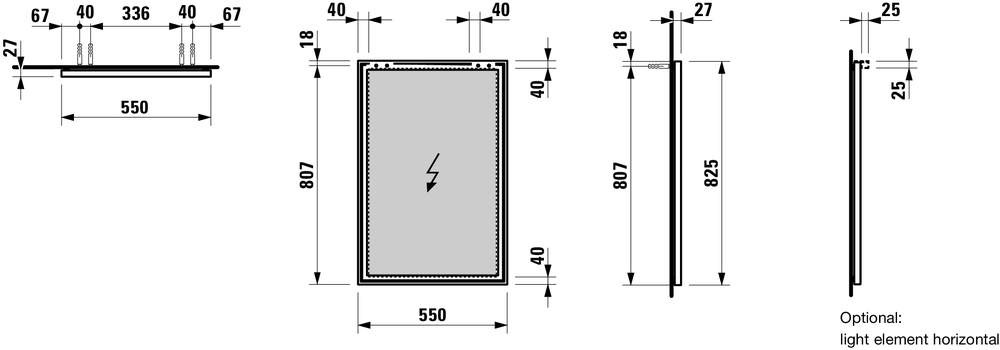 Подсветка для зеркала горизонтальная  Laufen Frame 25     4.4746.1.900.007.1 , 55 см,  корпус  алюминий