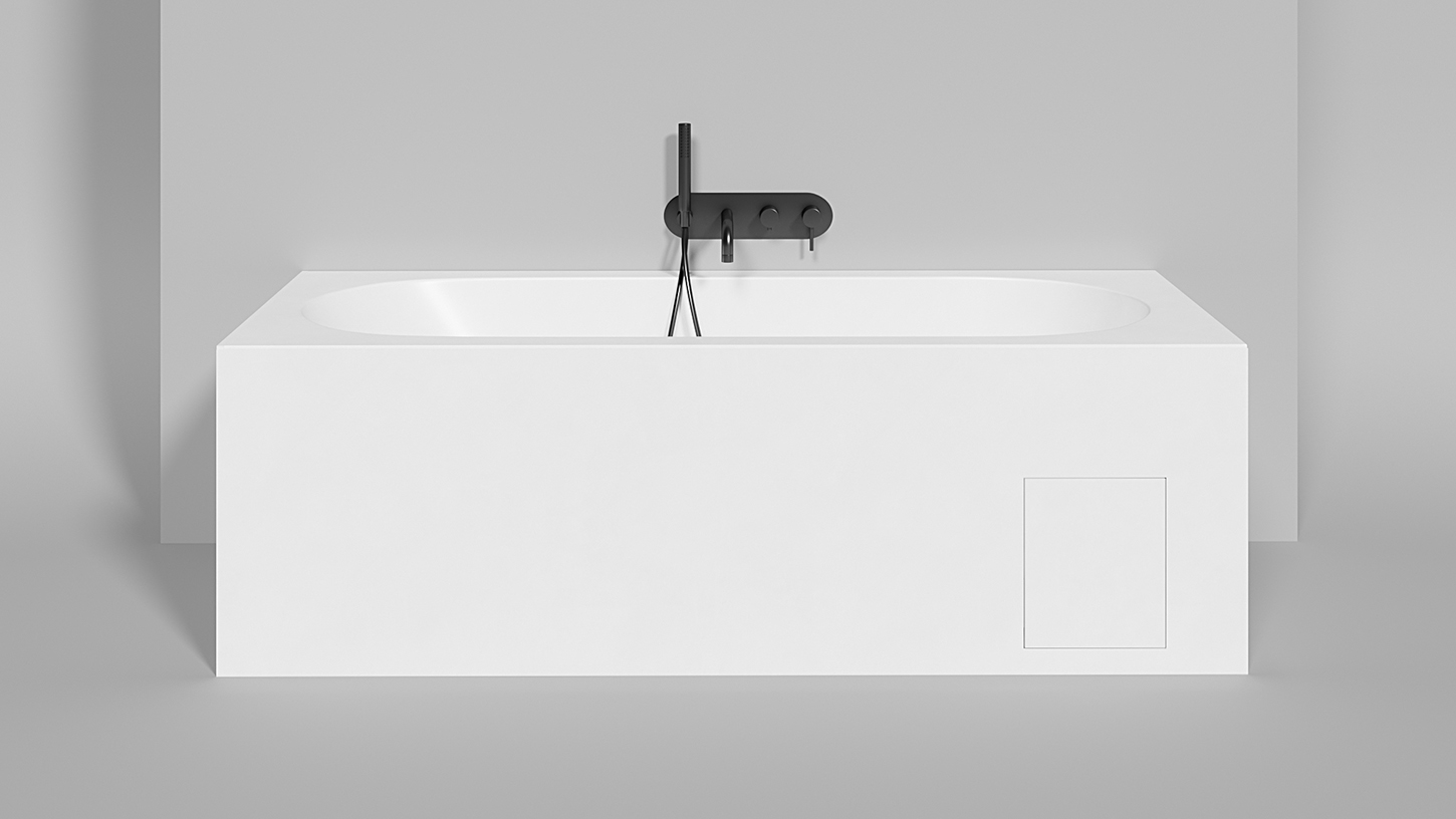 Встраиваемая овальная ванна SALINI ORNELLA KIT 102412M 800х1800х600 мм, с регулируемыми ножками, из S-Sense, слив-перелив, сифон, донный клапан, цвет Белый матовый