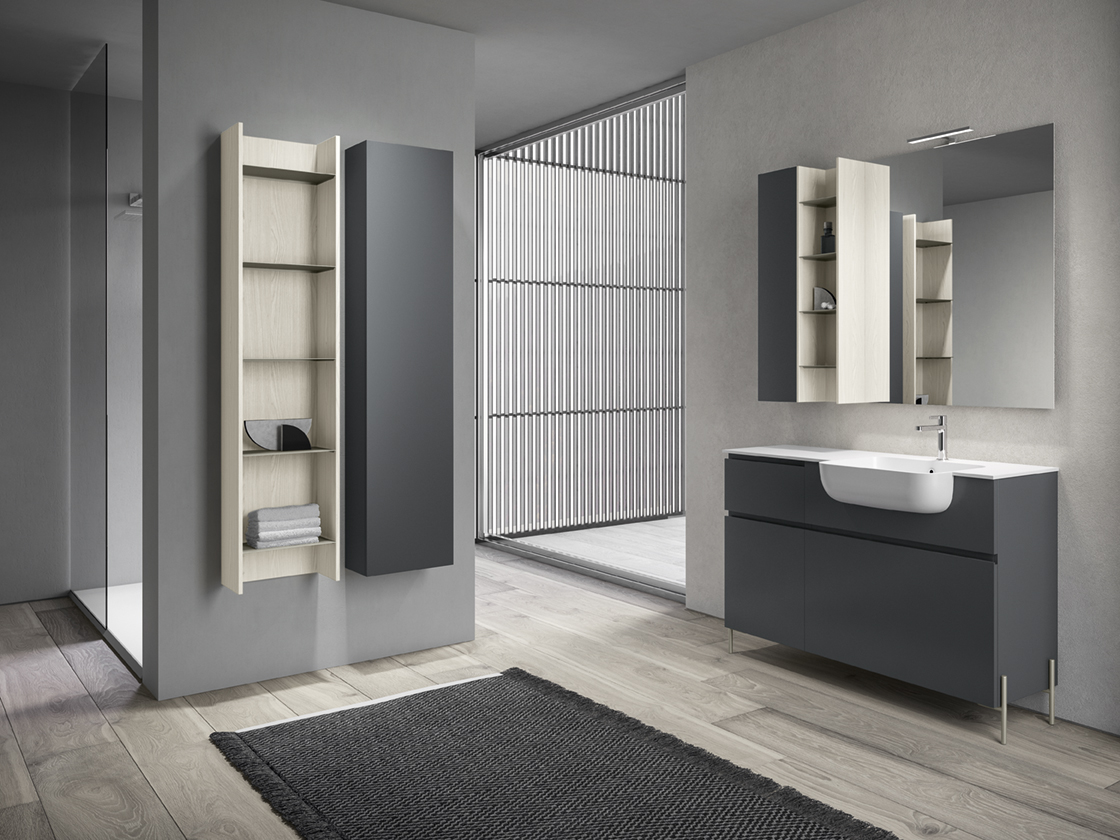 Высокий шкаф-пенал для ванной комнаты BMT Galaxy 907 301 DTD 01 426    350х1705х340 мм, 5 полками и дверью, цвет Grigio Bromo Opaco