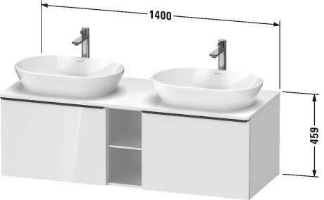 Тумба подвесная под раковину слева DURAVIT D-Neo DE4950L7979 1400 мм х 550 мм, с 2 выдвижными ящиками и открытой полкой, орех натуральный