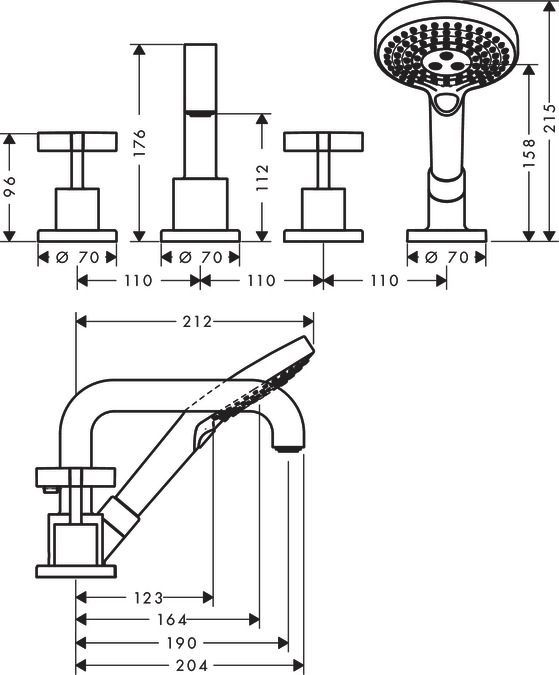Смеситель для ванны Axor Citterio 39453000 на 4 отверстия, монтаж на плитку хром