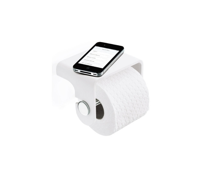 Держатель туалетной бумаги, подвесной, с полочкой DECOR WALTHER  Stone TPH 4    0974564    10 X 13 X 10 см, композит Solid Surface,  цвет: черный матовый/хром