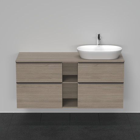 Тумба подвесная под раковину справа DURAVIT D-Neo DE4970R3535 1400 мм х 550 мм, с 2 выдвижными ящиками, 2 выдвижными отделениями и открытой полкой, дуб терра