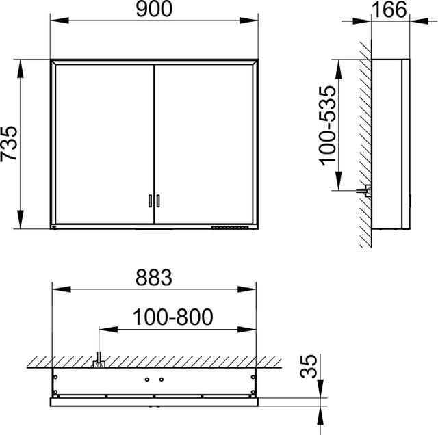 Зеркальный шкаф с подсветкой KEUCO Royal Lumos 14303 172301 166 мм x 900 мм x 735 мм, для монтажа на стене