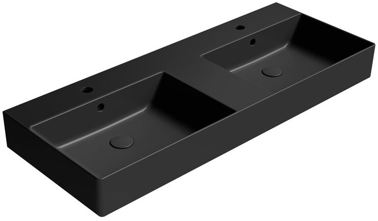 Раковина двойная накладная/подвесная GSI KUBE X 9425126 1200 мм х 470 мм, с 1 отверстием под смеситель, с переливом, без крепежа, цвет Чёрный матовый Ardesia