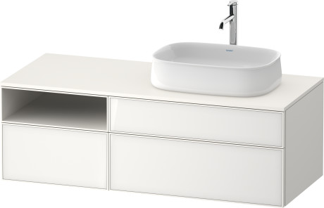 Тумба подвесная с вырезом под раковину справа DURAVIT ZENCHA ZE4829064840000 550 мм х 1300 мм х 442 мм, с 3 выдвижными ящиками, белое стекло/белый суперматовый