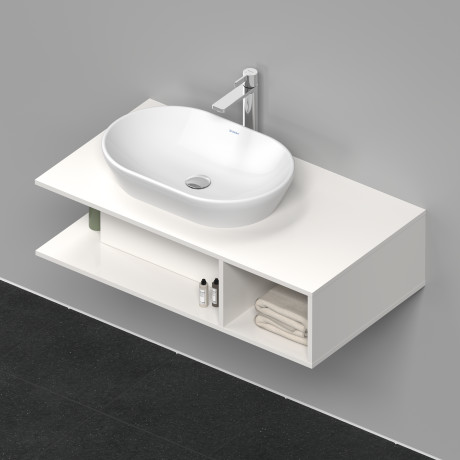 Тумба подвесная под раковину слева DURAVIT D-Neo DE492902222 1000 мм х 550 мм, с открытой боковой полкой справа и консолью, белый глянцевый