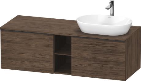 Тумба подвесная под раковину справа DURAVIT D-Neo DE4950R2121 1400 мм х 550 мм, с 2 выдвижными ящиками и открытой полкой, орех тёмный