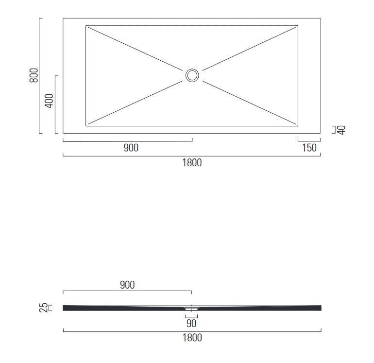 Керамический поддон GSI PURA H2 46180809 800х1800х25 мм, цвет белый матовый