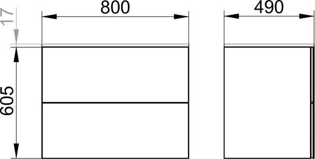 Тумба подвесная под раковину KEUCO PLAN 32963 290000 490 мм х 800 мм, c 2 выдвижными ящиками, инокс матовый/инокс матовый петроль