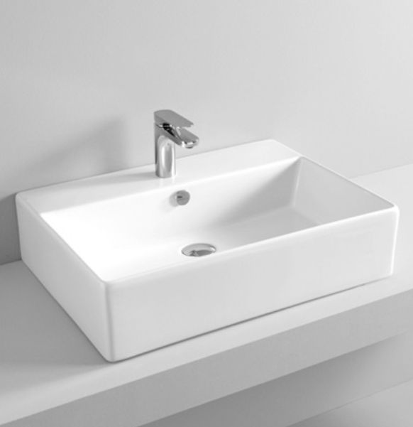 Раковина накладная/подвесная ARTCERAM QUADRO QUL003 01 00 650 мм х 480 мм, c отверстием под смеситель, с переливом, белый глянцевый