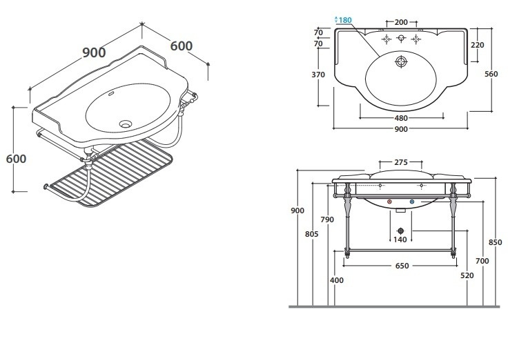 Подвесная металлическая консоль для раковины GLOBO PAESTUM PASC56 650 мм х 880 мм х 460 мм, хром