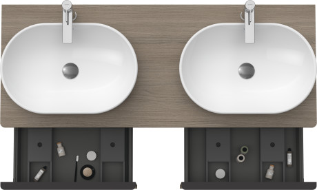 Тумба подвесная под две раковины DURAVIT D-Neo DE4950B3535 1400 мм х 550 мм, с 2 выдвижными ящиками и открытой полкой, дуб терра