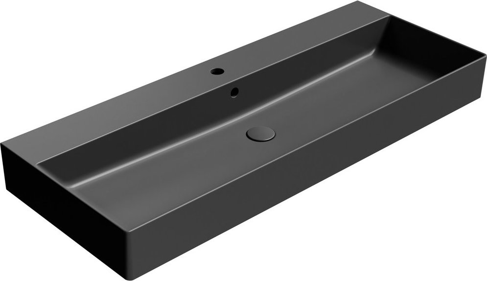 Раковина накладная/подвесная GSI KUBE X 9424126 1200 мм х 470 мм, с отверстием под смеситель, с переливом, цвет Чёрный матовый Ardesia