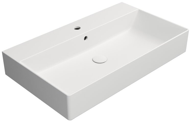 Раковина накладная/подвесная GSI KUBE X 9422109 800 мм х 470 мм, с 1 отверстием под смеситель, с переливом, без крепежа, цвет Белый матовый