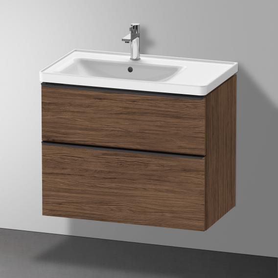 Тумба подвесная под раковину DURAVIT D-Neo DE435702121 784 мм х 452 мм, с выдвижным ящиком и выдвижным отделением, орех тёмный
