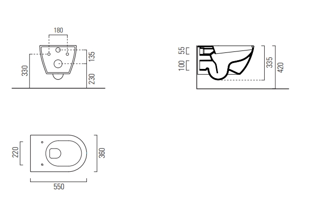 УЦЕНКА. Унитаз подвесной безободковый GSI PURA  881526_УЦ/7   550 мм х 360 мм, с Swirlflush, для крепежа FISR2, чёрный матовый Ardesia / Дефект: Потертость на ободке