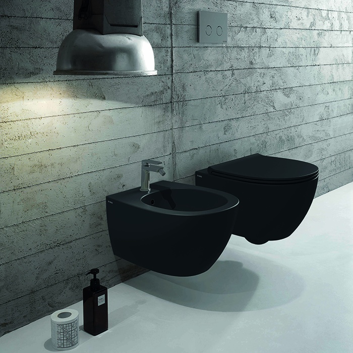 Унитаз подвесной безободковый GLOBO 4ALL MDS03AR 360 мм х 540 мм, с креплением, чёрный матовый