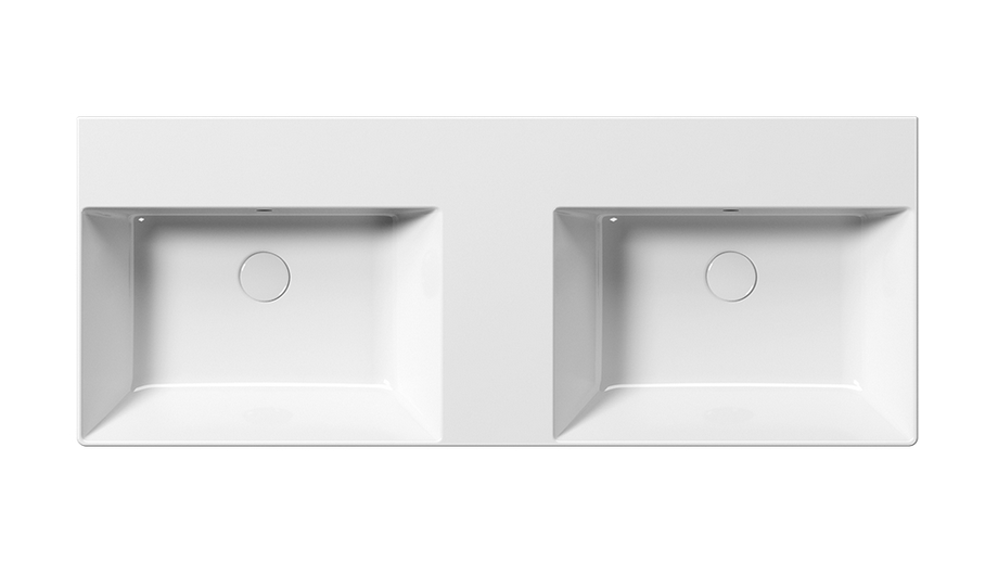 Раковина двойная накладная/подвесная GSI KUBE X 9425111 1200 мм х 470 мм, с 1 отверстием под смеситель, с переливом, без крепежа, цвет Белый глянцевый