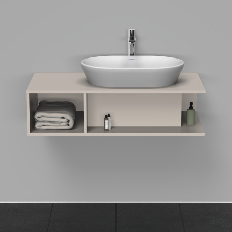 Тумба подвесная под раковину справа DURAVIT D-Neo DE495909191 1000 мм х 550 мм, с открытой боковой полкой слева и консолью, серо-коричневый матовый