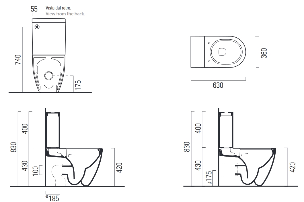 Унитаз напольный GSI PURA 8806F11 630х360 мм, Swirlflush, со сливом в стену, с креплением, цвет Белый глянцевый