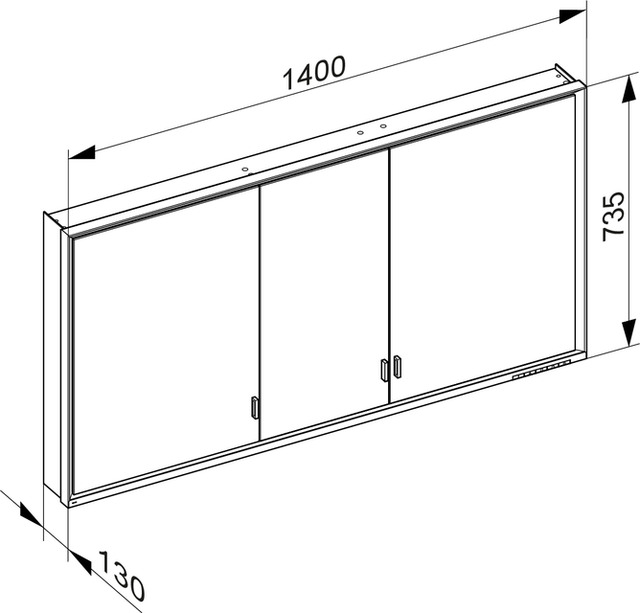 Зеркальный шкаф с подсветкой для настенного монтажа KEUCO Royal Lumos 14326 172301 130х1400х735 мм, 3 дверцы, цвет Алюминий серебристый анодированный/Белый