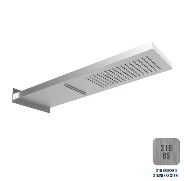 Настенный верхний душ прямоугольный SMART ALMAR SHOWER HEAD E044199.316 537 мм х 165 мм, цвет Нержавеющая сталь AISI 316