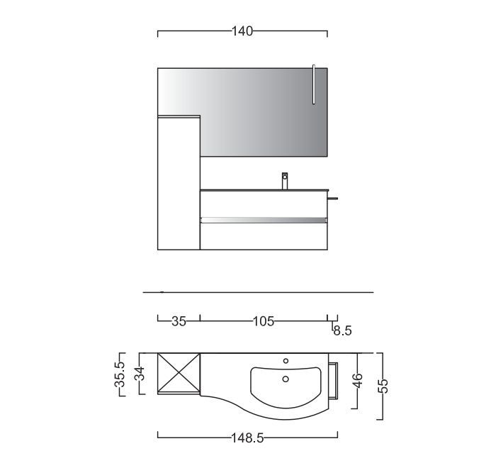 Средний шкаф-пенал BMT EVERYDAY 907 301 DMD 010 S 259  350х1090х340 мм, c  1 дверцей, петли слева, Pino Naturale