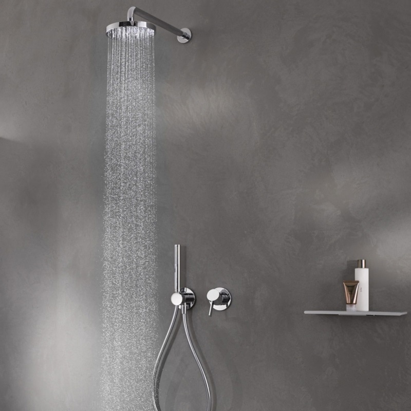 Запорный вентиль с переключателем на 2 потребителя Keuco IXMO 59557 011201 с выводом для шланга и держателем лейки хром