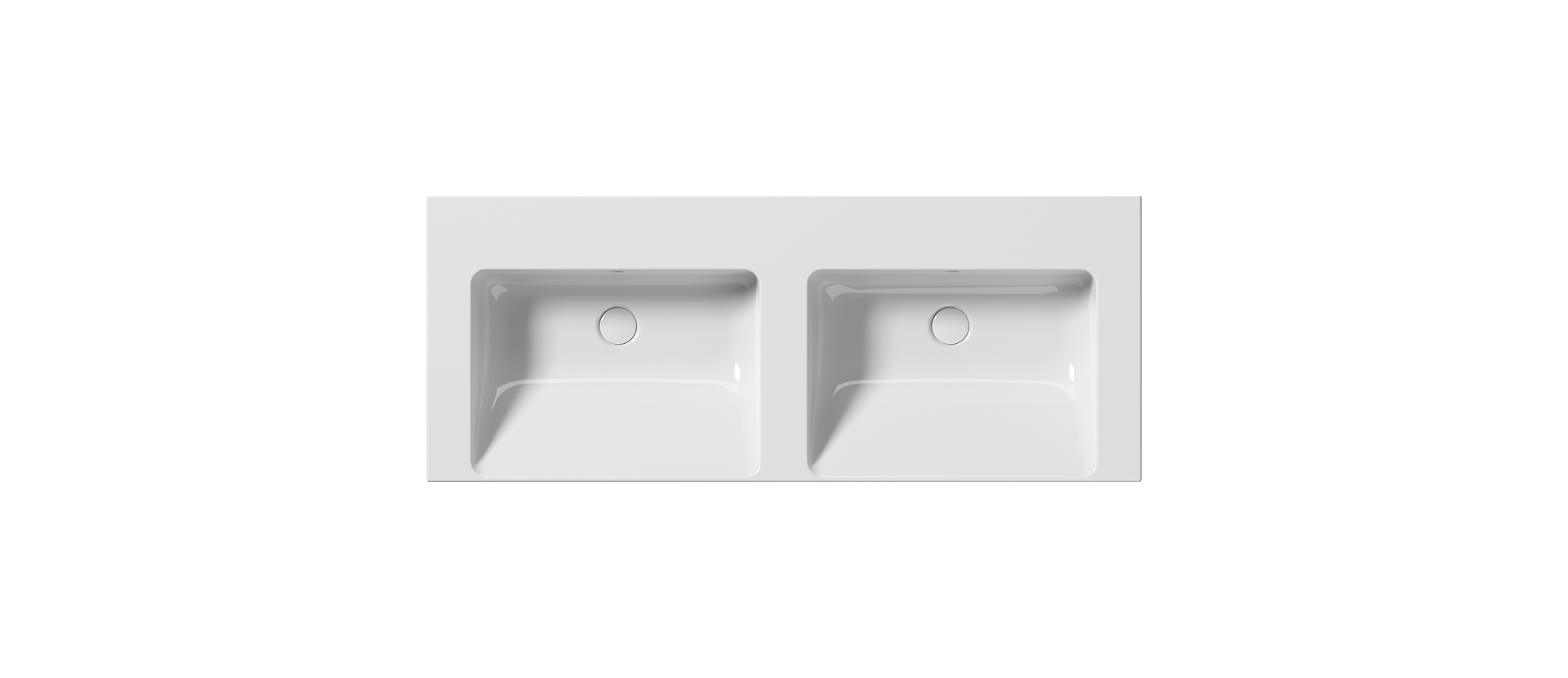 Раковина двойная подвесная/встраиваемая GSI NORM 8627111 1250 мм х 500 мм, с отверстиями под смеситель справа и слева, с переливом, белая глянцевая