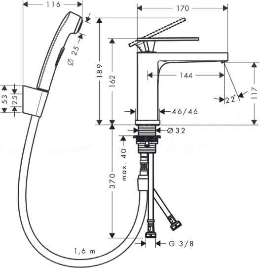 Однорычажный смеситель для раковины Hansgrohe Tecturis E 73210000 с гигиеническим душем, шлангом 1600 мм, цвет Хром
