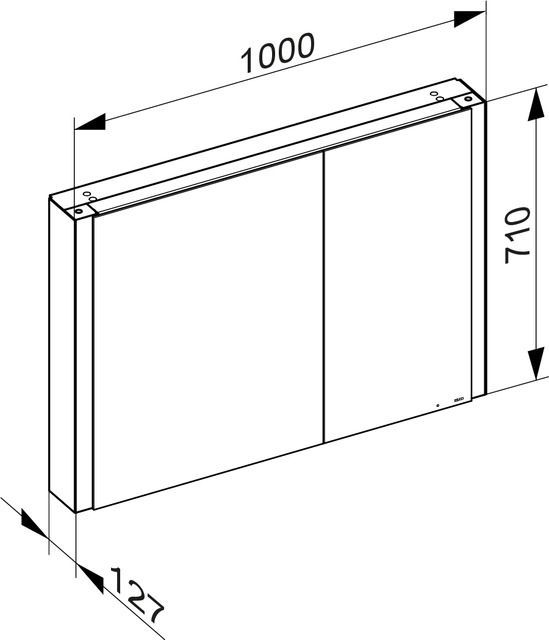 Зеркальный шкаф с подсветкой для настенного монтажа KEUCO Somaris 14503 002200 127 мм х 1000 мм х 710 мм, с 2 поворотными ассиметричными дверцами, цвет корпуса Зеркальный
