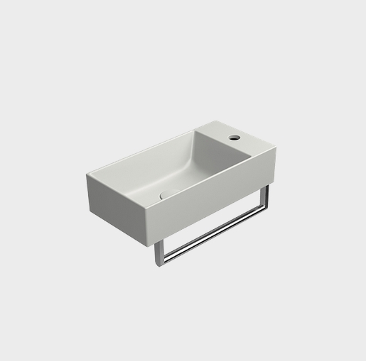 Раковина накладная/подвесная прямоугольная GSI KUBE X 9486117 500 мм х 250 мм, с отверстием под смеситель справа/слева, цвет Cenere Matte