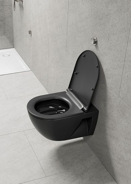 Унитаз подвесной GSI PURA ECO 880726 350 мм х 550 мм, Swirlflush, с открытым креплением, цвет Чёрный матовый Ardesia