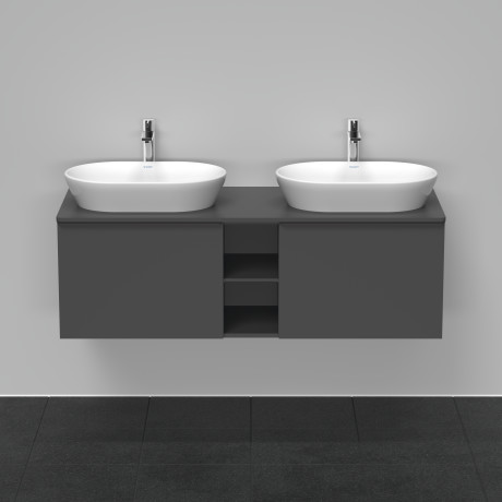 Тумба подвесная под две раковины DURAVIT D-Neo DE4950B4949 1400 мм х 550 мм, с 2 выдвижными ящиками и открытой полкой, графит матовый