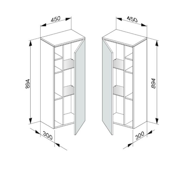 Шкаф средний подвесной KEUCO EDITION 400 31725 210002 петли справа, 2 стеклянные полки, корпус/фасад глянцевый лак, белый