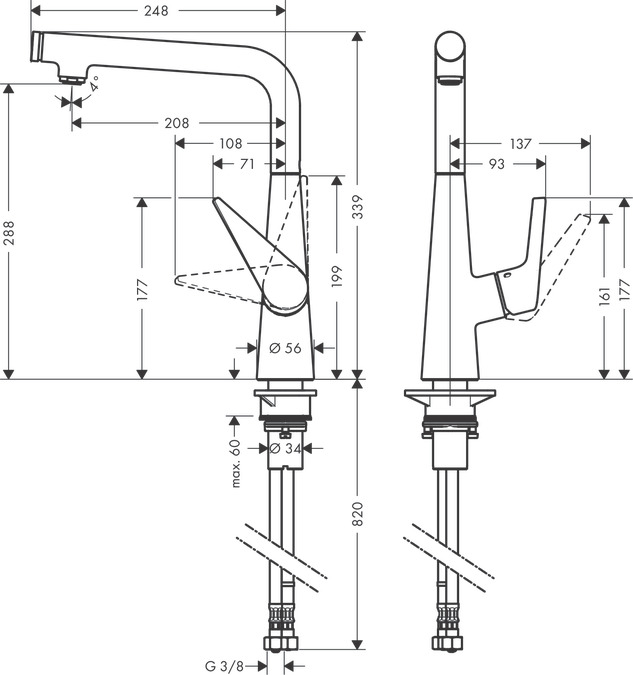 Смеситель для кухни с поворотным изливом Hansgrohe Talis Select S 72820000 Хром