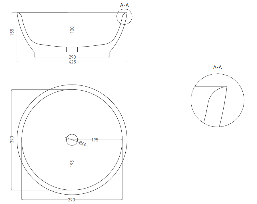Раковина накладная круглая SALINI ALDA 02 1102110G 425х425х155мм, S-Sense, без донного клапана, цвет Белый глянцевый