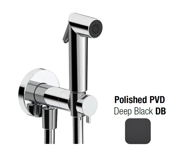 Гигиенический душ  ALMAR  SHUT OFF   E136013.DB   внешняя часть:  смеситель  с прогрессивным картриджем, шланг 120 см,  лейка Athena,  латунь, PVD Polished Deep Black