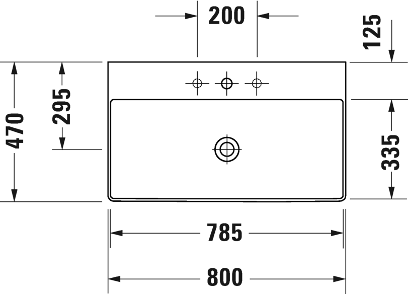 Раковина подвесная Duravit DuraSquare 2353800044 с тремя отверстиями под смеситель, без перелива, белая