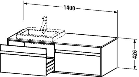 Тумба подвесная под раковину Duravit Ketho KT 6797L 2222 с двумя выдвижными ящиками, с отверстием под раковину слева, белый глянцевый