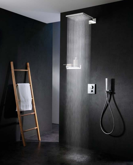 Двухрежимный настенный верхний душ с держателем ALMAR Velvet Rain E044277.MS 300 мм х 300 мм, цвет Нержавеющая сталь глянцевая