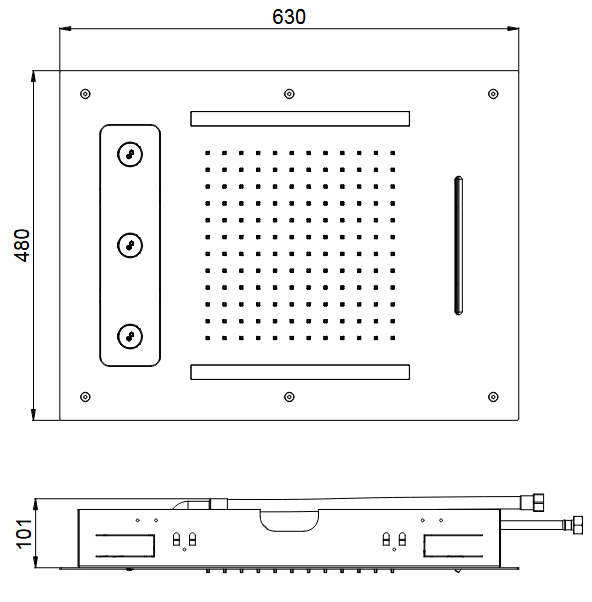 Встраиваемый верхний душ прямоугольный с хромотерапией ALMAR Chromotherapy E044190.MS 480 мм х 630 мм, цвет Stainless Steel Mirror