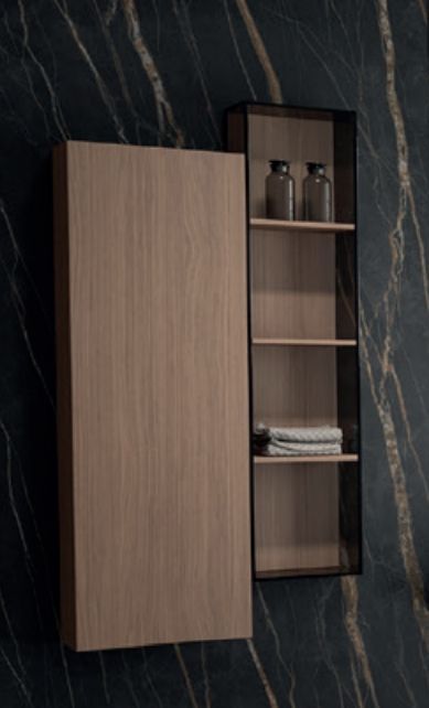 Комплект мебели BMT IKON IK-15   2400х1950х504 мм, с тумбой, раковиной, толешницей, полкой, шкафом и зеркалом, цвет Italian Walnut/Gres Noir Desir