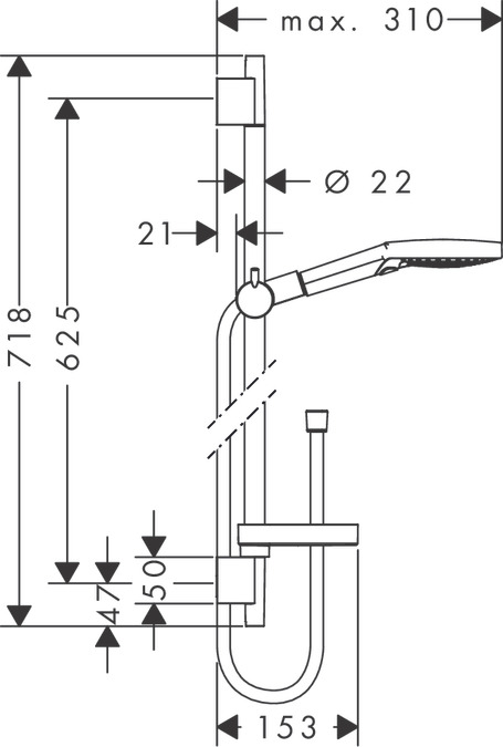 Душевой гарнитур со штангой 65 см Hansgrohe Raindance Select S 120/Unica'S Puro 26630000 Хром