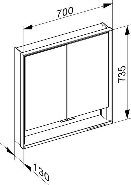 Зеркальный шкаф с подсветкой для настенного монтажа KEUCO Royal Lumos 14327 172301 130х700х735 мм, 2 дверцы, цвет Алюминий серебристый анодированный/Белый