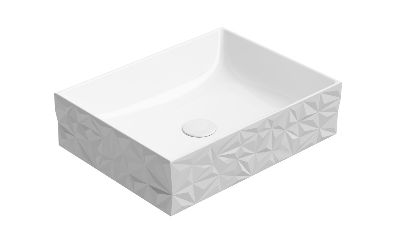 Раковина накладная GSI KUBE X DIAMANTE 944011 500 мм х 370 мм, без отверстия под смеситель, без перелива, цвет Белый глянцевый